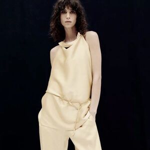 Zara Pale Yellow Sleeveless Jumpsuit